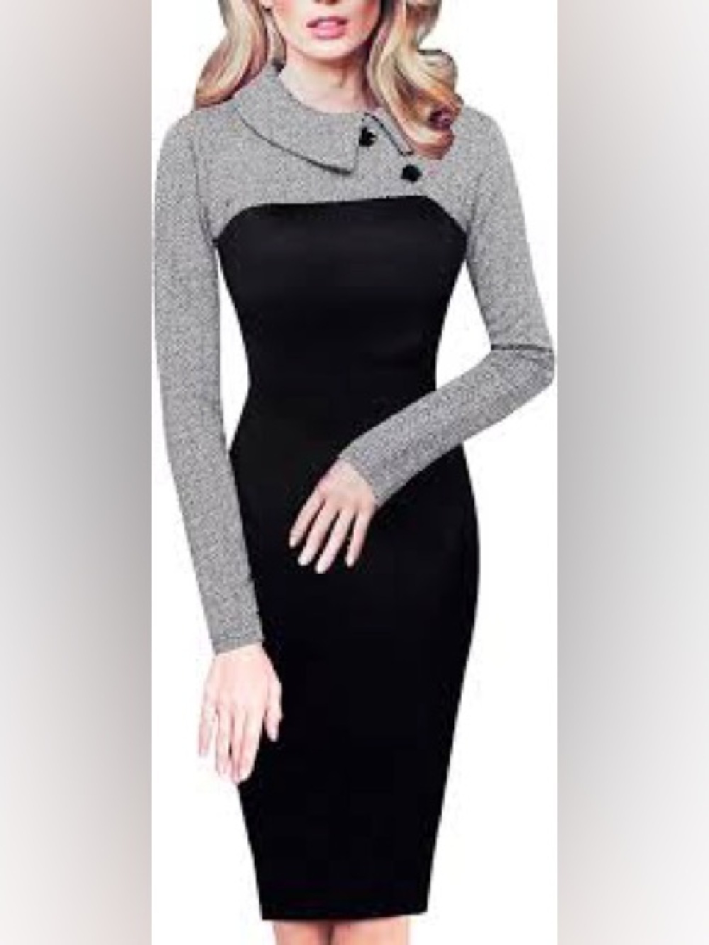 A041 Black Sheath Dress with Raglan Long Sleeves 0137